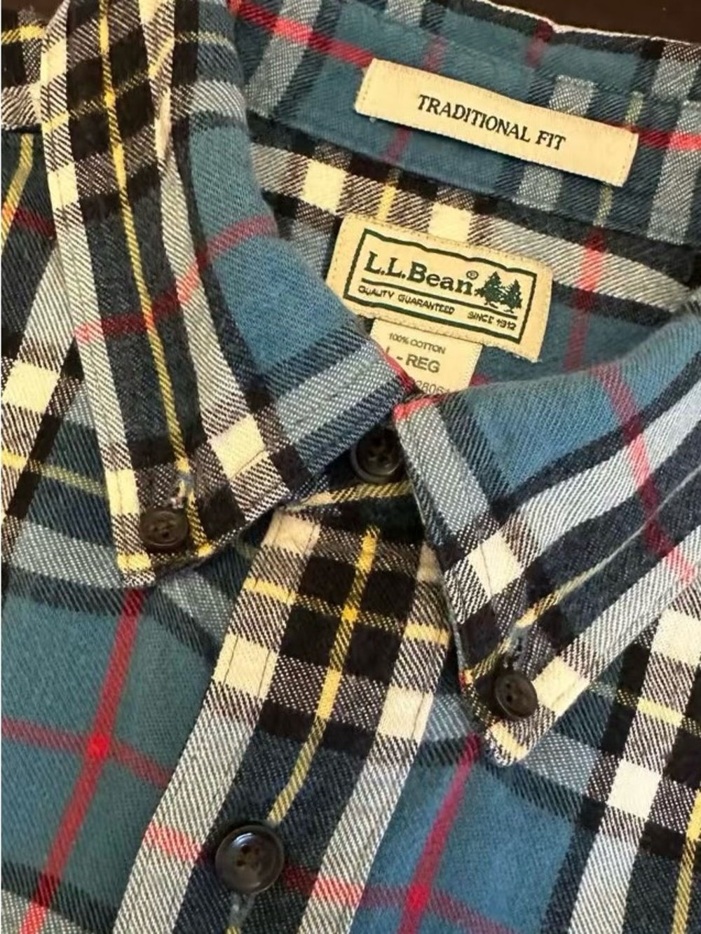 L.L.Bean Traditional Fit Flannel Plaid Button-Down Shirt L Regular Pockets